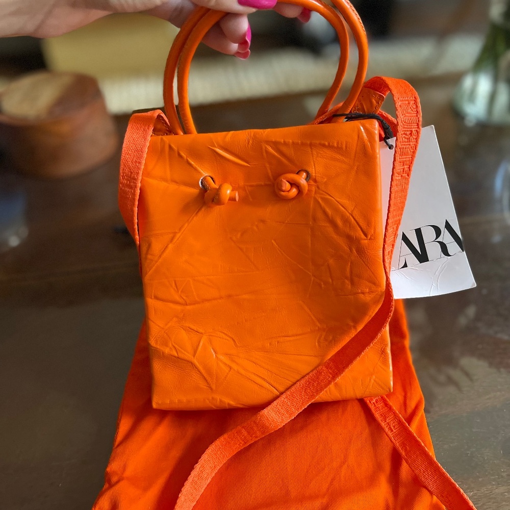 Zara Limited Edition Orange Leather bag (Purple collab)